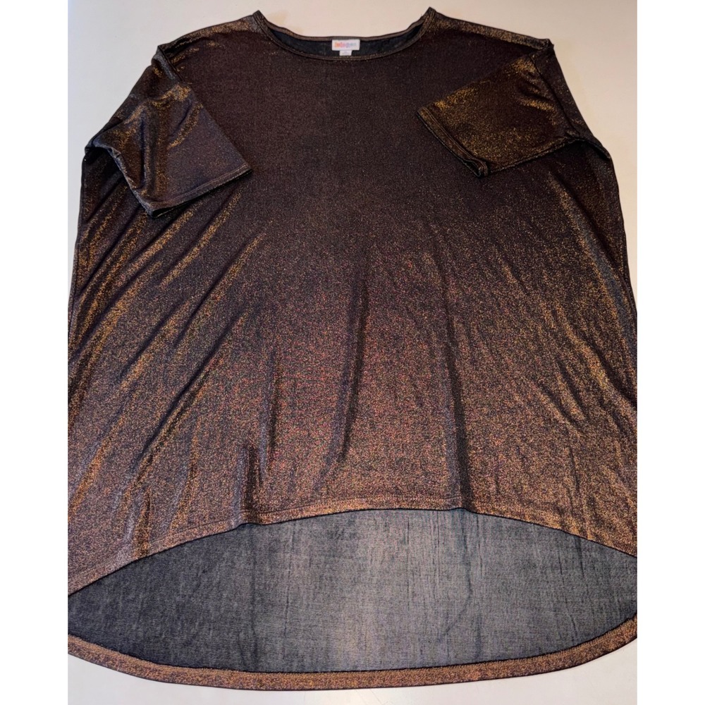 LuLaRoe Irma Tunic Top XL Black Bronze Metallic Shimmer High Low Party Night Out